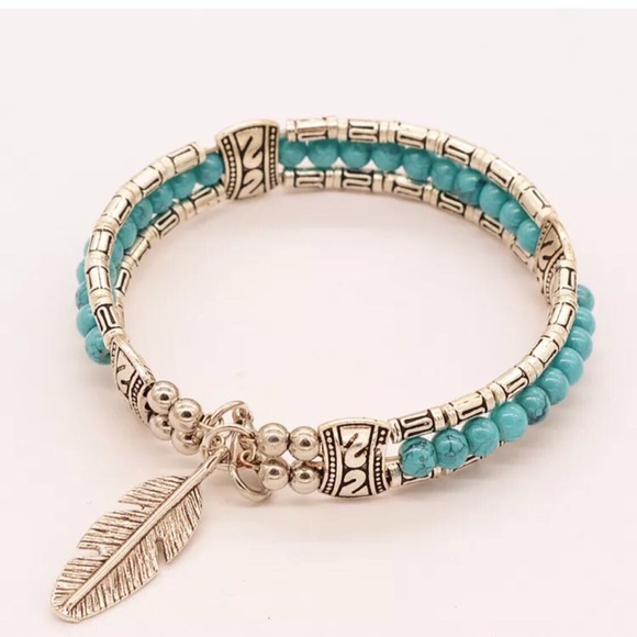Jewelry - SaleBoho turquoise feather bracelet